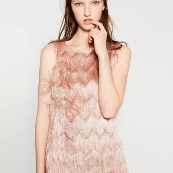Zara pink blush fringe dress - Picture 1 of 5